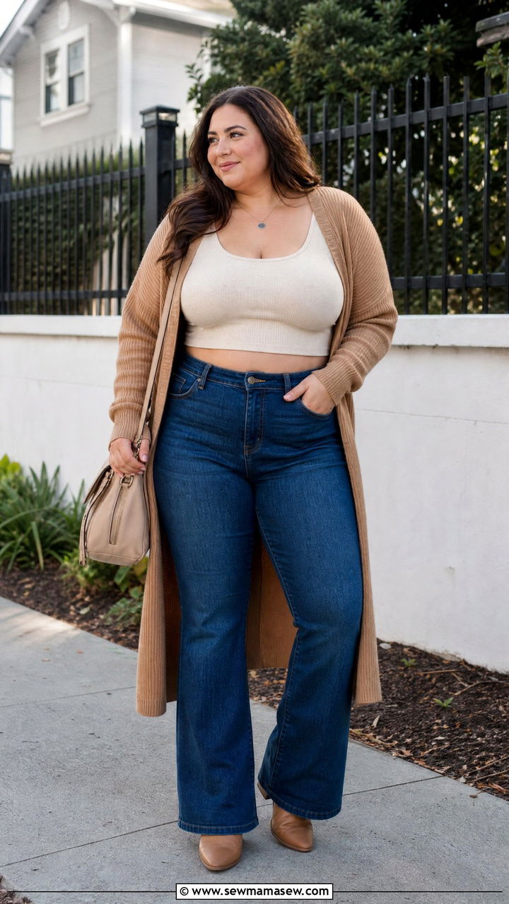 Plus Size Crop Top With Cardigan And Jeans - 20 plus size crop top outfit ideas