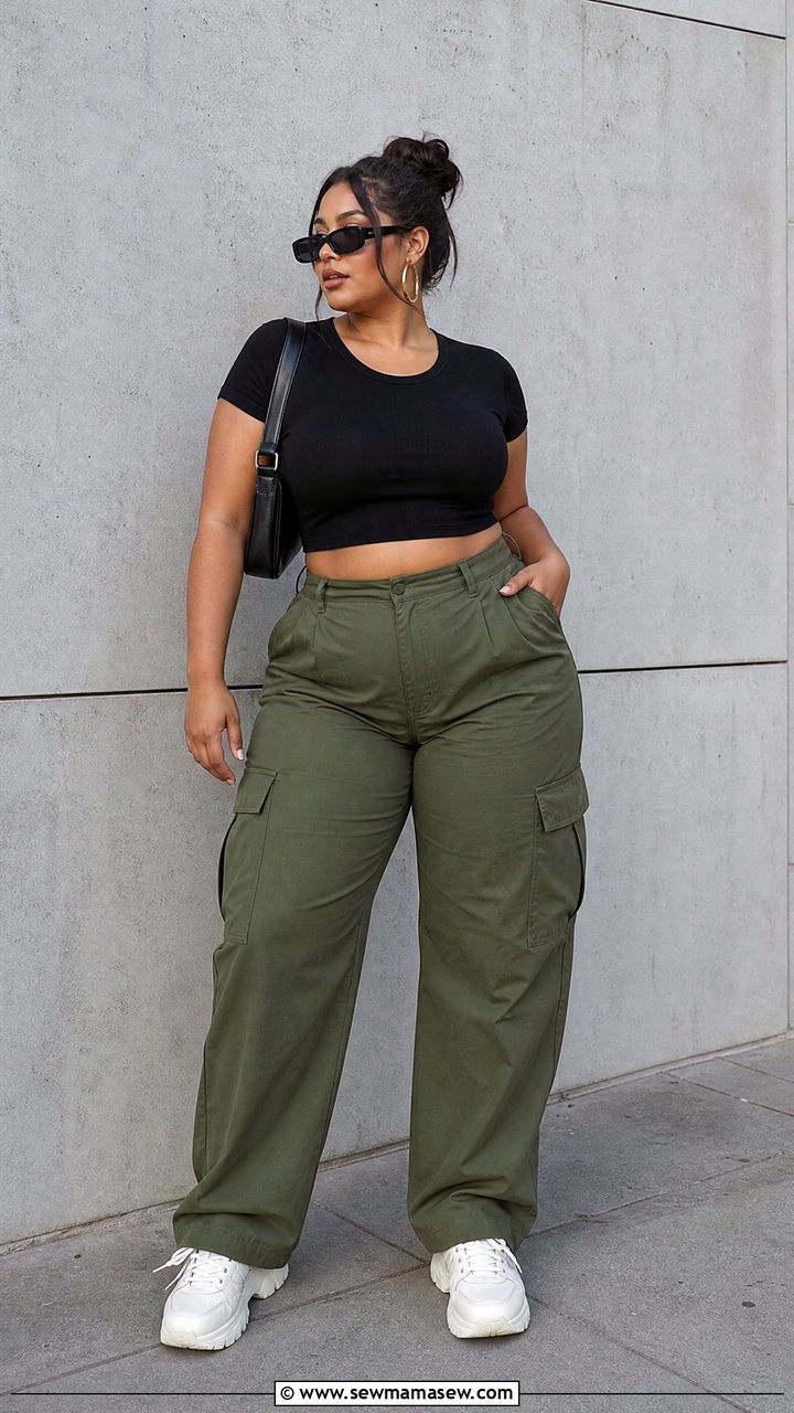 Plus Size Crop Top With Cargo Pants - 20 plus size crop top outfit ideas