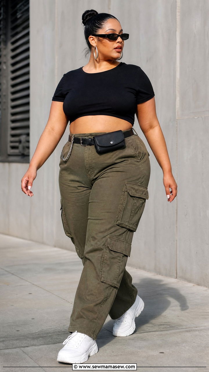Plus Size Crop Top With Cargo Pants - 20 plus size flattering crop top outfit ideas