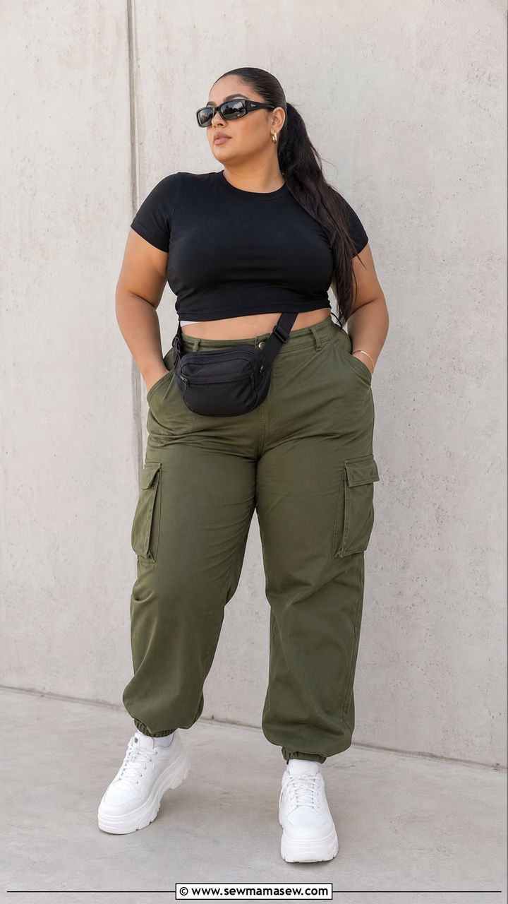 Plus Size Crop Top With Cargo Pants - 20 plus size crop top outfits