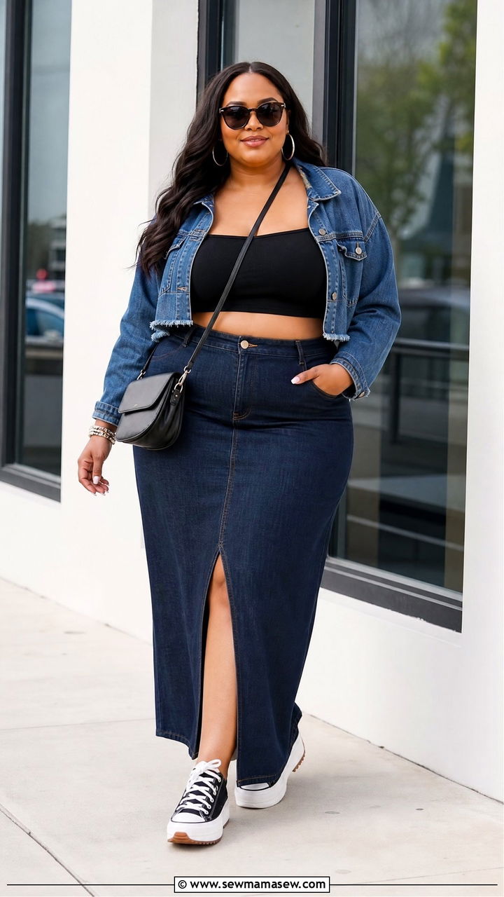 Plus Size Crop Top With Denim Maxi Skirt - 20 crop top with denim maxi skirt outfit ideas