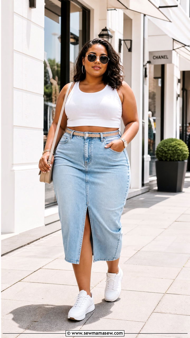 Plus Size Crop Top With Denim Skirt - 20 plus size crop top outfit ideas