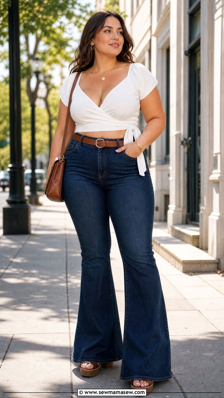 Plus Size Crop Top With Flared Jeans - 20 plus size crop top outfits