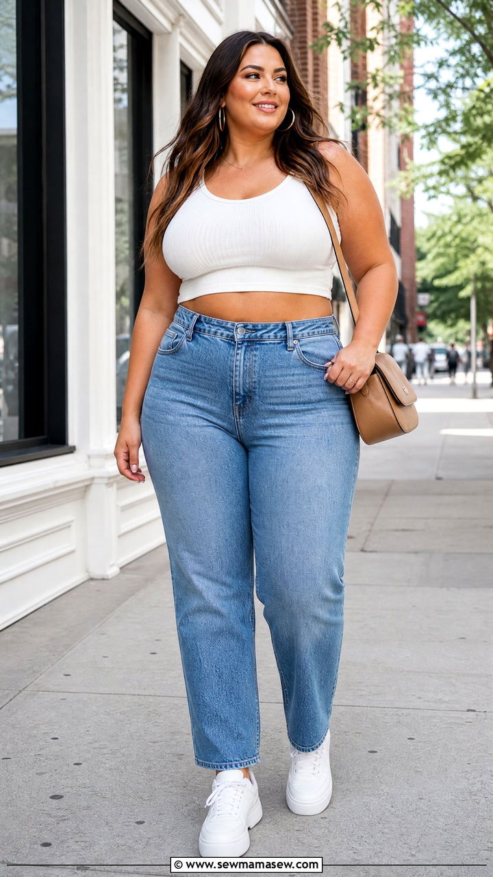 Plus Size Crop Top With High Waisted Jeans - 20 plus size crop top outfits