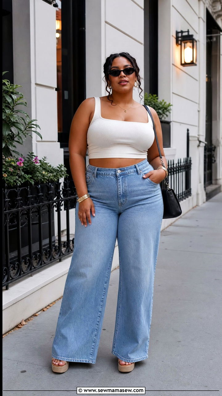 Plus Size Crop Top With High Waisted Jeans - 20 summer crop top outfit ideas plus size