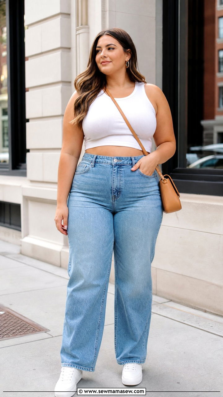 Plus Size Crop Top With High Waisted Jeans - 20 plus size casual crop top outfit ideas