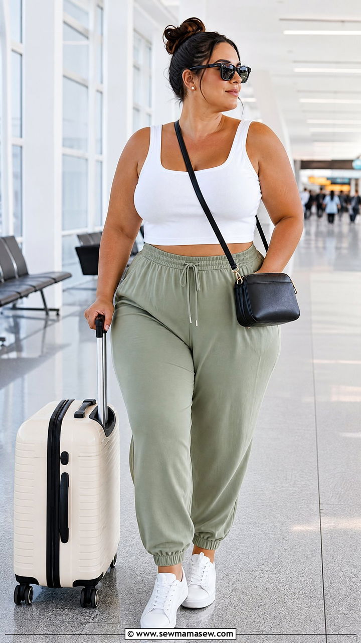 Plus Size Crop Top With Jogger Pants - 20 plus size summer crop top outfit ideas