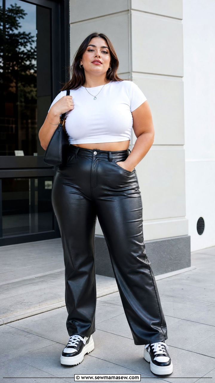Plus Size Crop Top With Leather Pants - 20 plus size crop top outfits