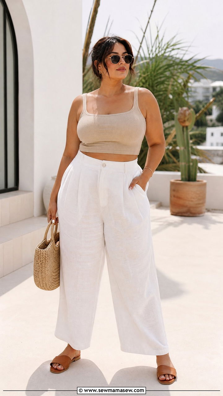Plus Size Crop Top With Linen Pants - 20 plus size crop top outfit ideas