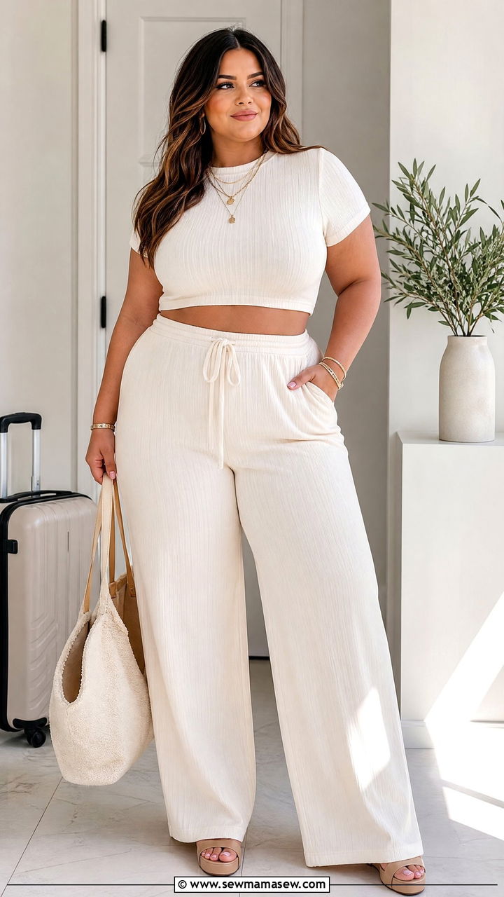 Plus Size Crop Top With Matching Pants Set - 20 plus size crop top outfit ideas