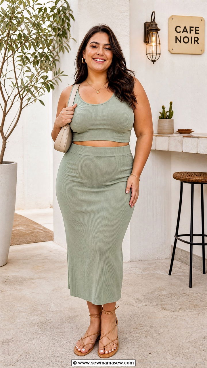 Plus Size Crop Top With Matching Skirt Set - 20 plus size crop top outfit ideas