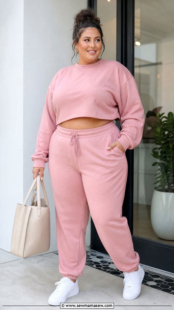 Plus Size Crop Top With Matching Sweat Set - 20 plus size casual crop top outfit ideas