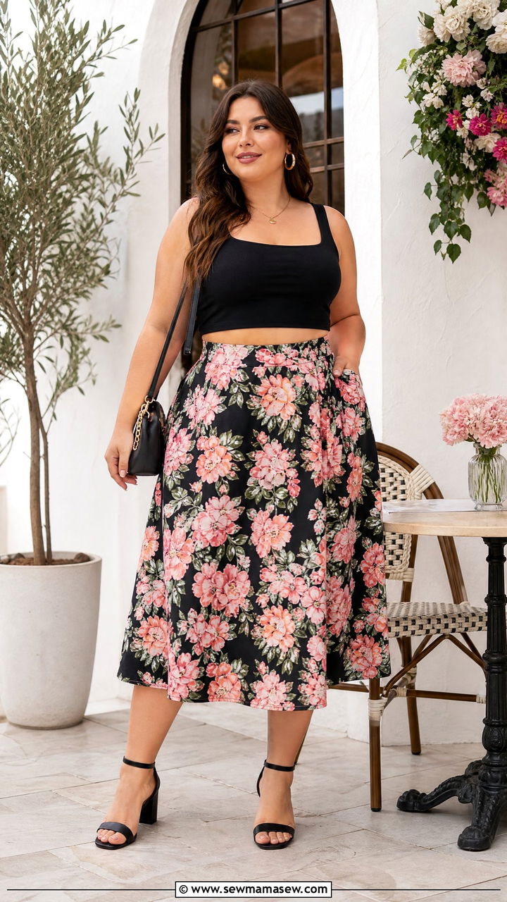 Plus Size Crop Top With Midi Skirt - 20 plus size flattering crop top outfit ideas