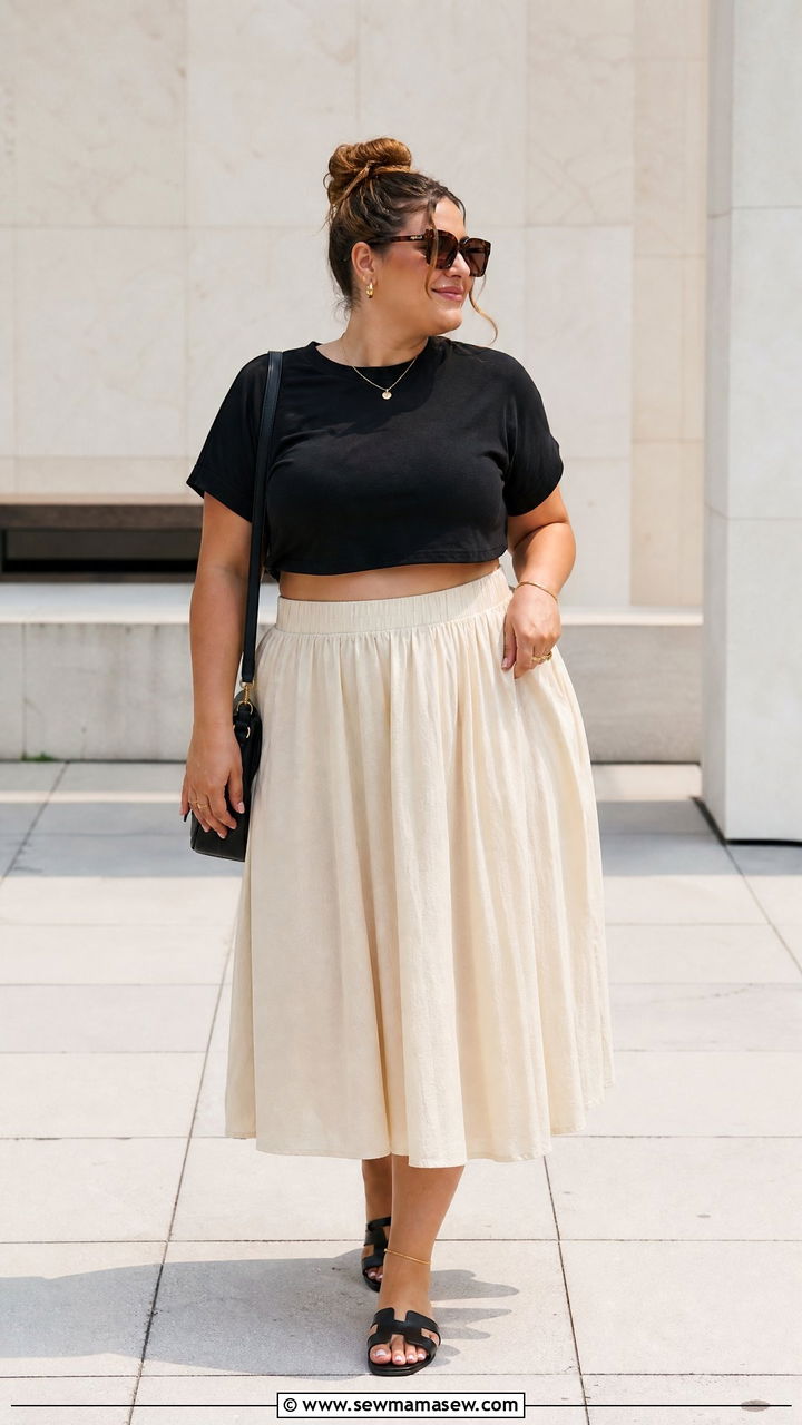 Plus Size Crop Top With Midi Skirt - 20 plus size summer crop top outfit ideas