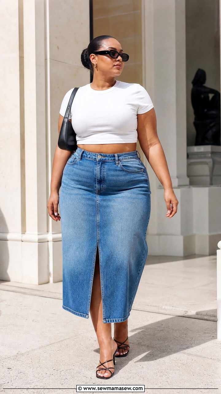 Plus Size Crop Top With Midi Skirt - 20 summer crop top outfit ideas plus size