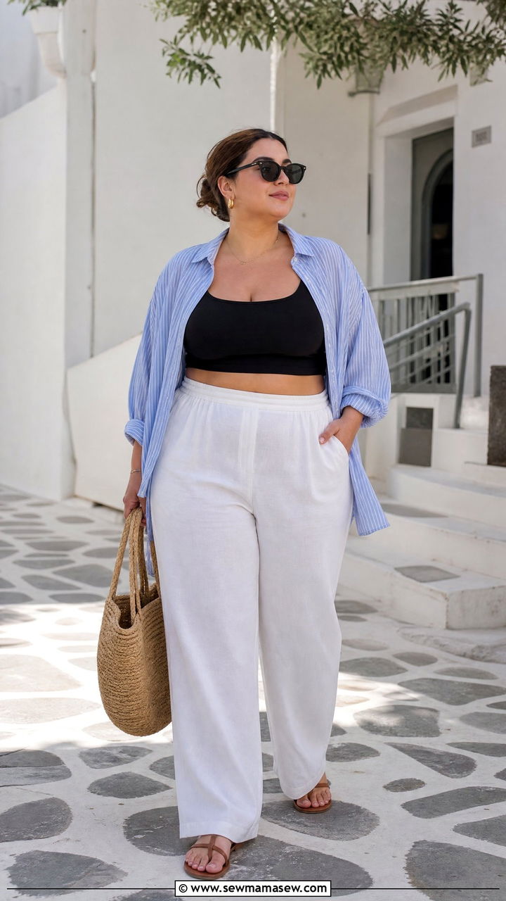 Plus Size Crop Top With Open Button Down Shirt - 20 summer crop top outfit ideas plus size