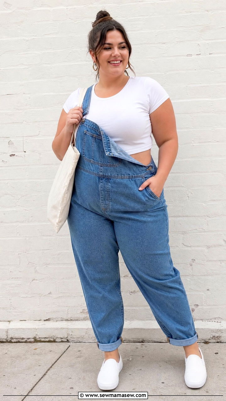 Plus Size Crop Top With Overalls - 20 plus size casual crop top outfit ideas