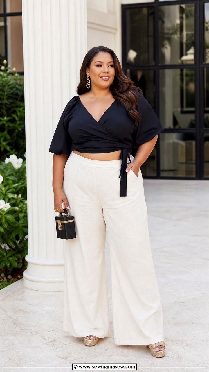 Plus Size Crop Top With Palazzo Pants - 20 plus size flattering crop top outfit ideas