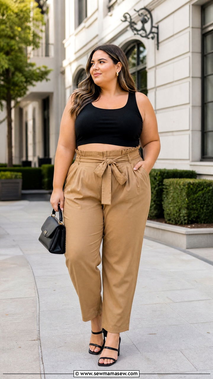 Plus Size Crop Top With Paperbag Pants - 20 plus size crop top outfits