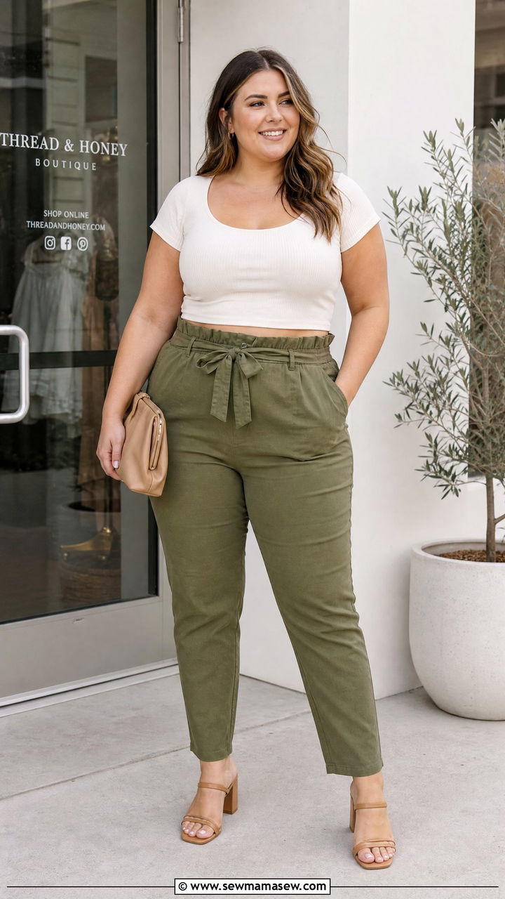Plus Size Crop Top With Paperbag Pants - 20 plus size flattering crop top outfit ideas