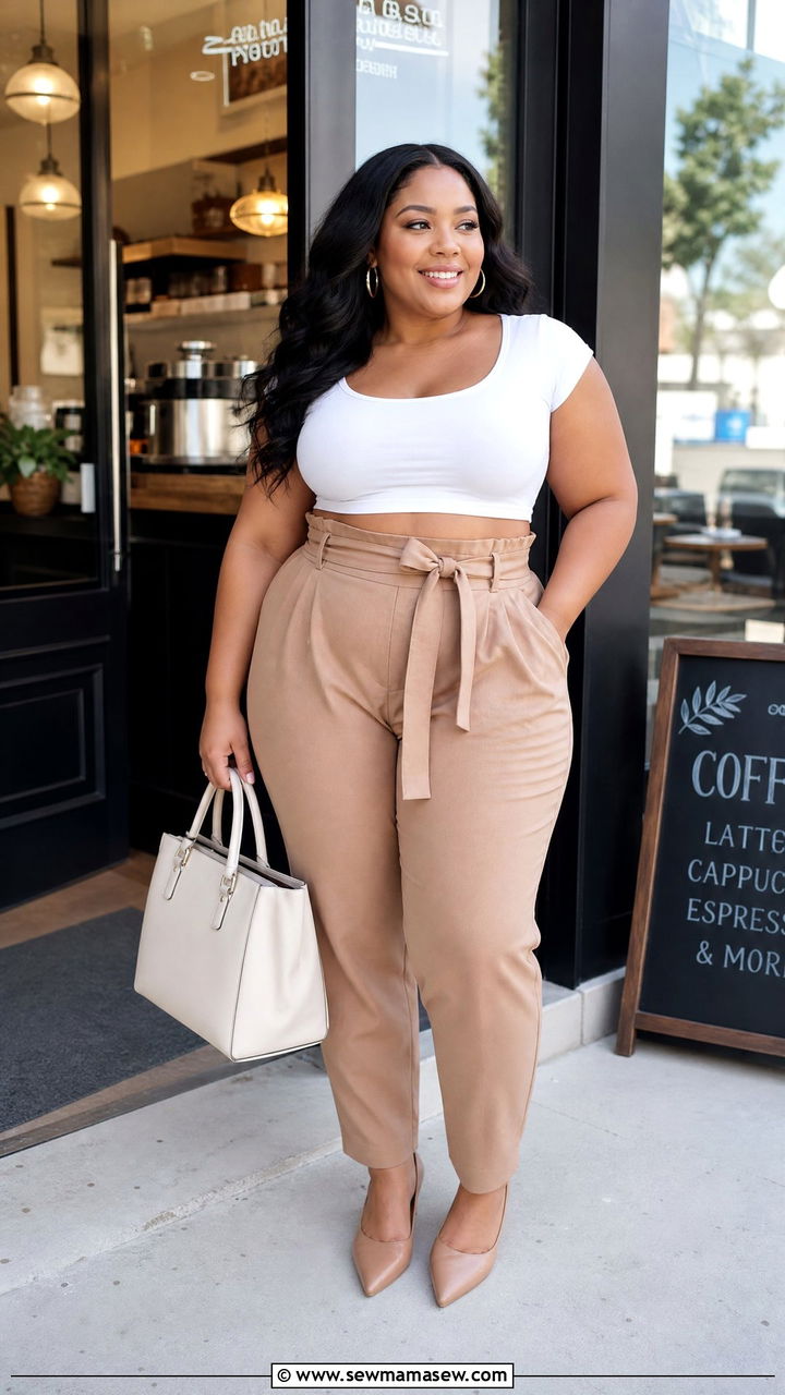 Plus Size Crop Top With Paperbag Pants - 20 plus size crop top outfit ideas