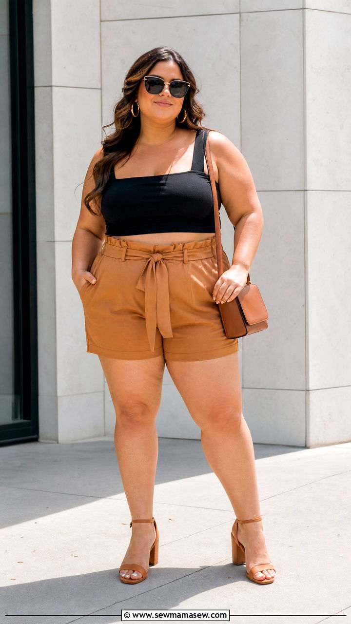 Plus Size Crop Top With Paperbag Shorts - 20 crop top with paperbag shorts outfit ideas