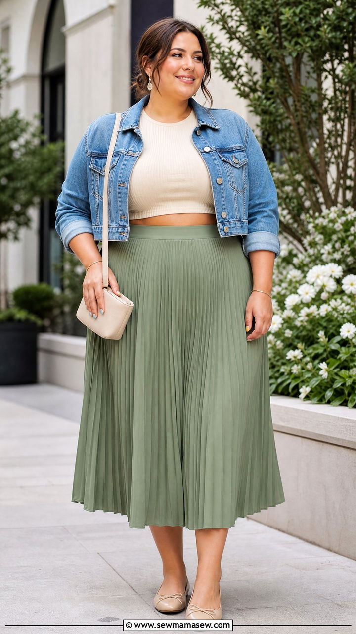 Plus Size Crop Top With Pleated Skirt - 20 plus size crop top outfits