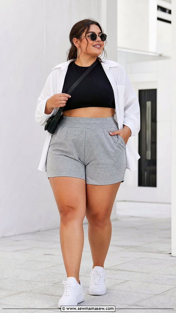 Plus Size Crop Top With Sweat Shorts - 20 crop top with sweat shorts outfit ideas