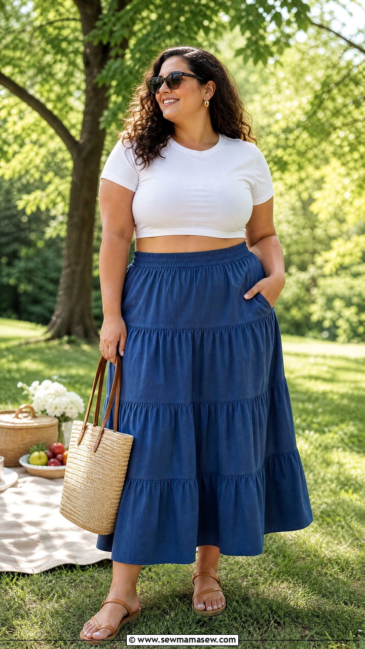Plus Size Crop Top With Tiered Skirt - 20 plus size summer crop top outfit ideas