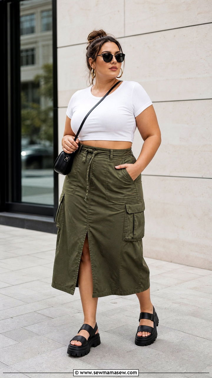 Plus Size Crop Top With Utility Skirt - 20 plus size crop top outfits
