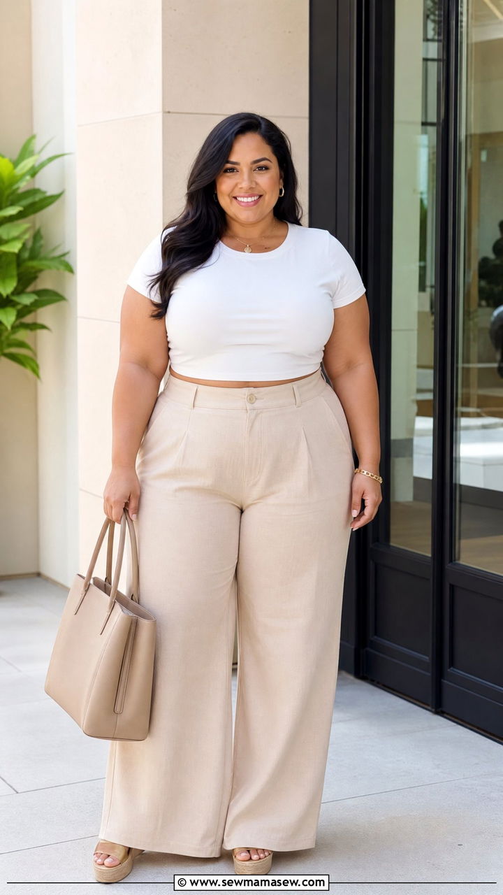 Plus Size Crop Top With Wide Leg Pants - 20 plus size flattering crop top outfit ideas