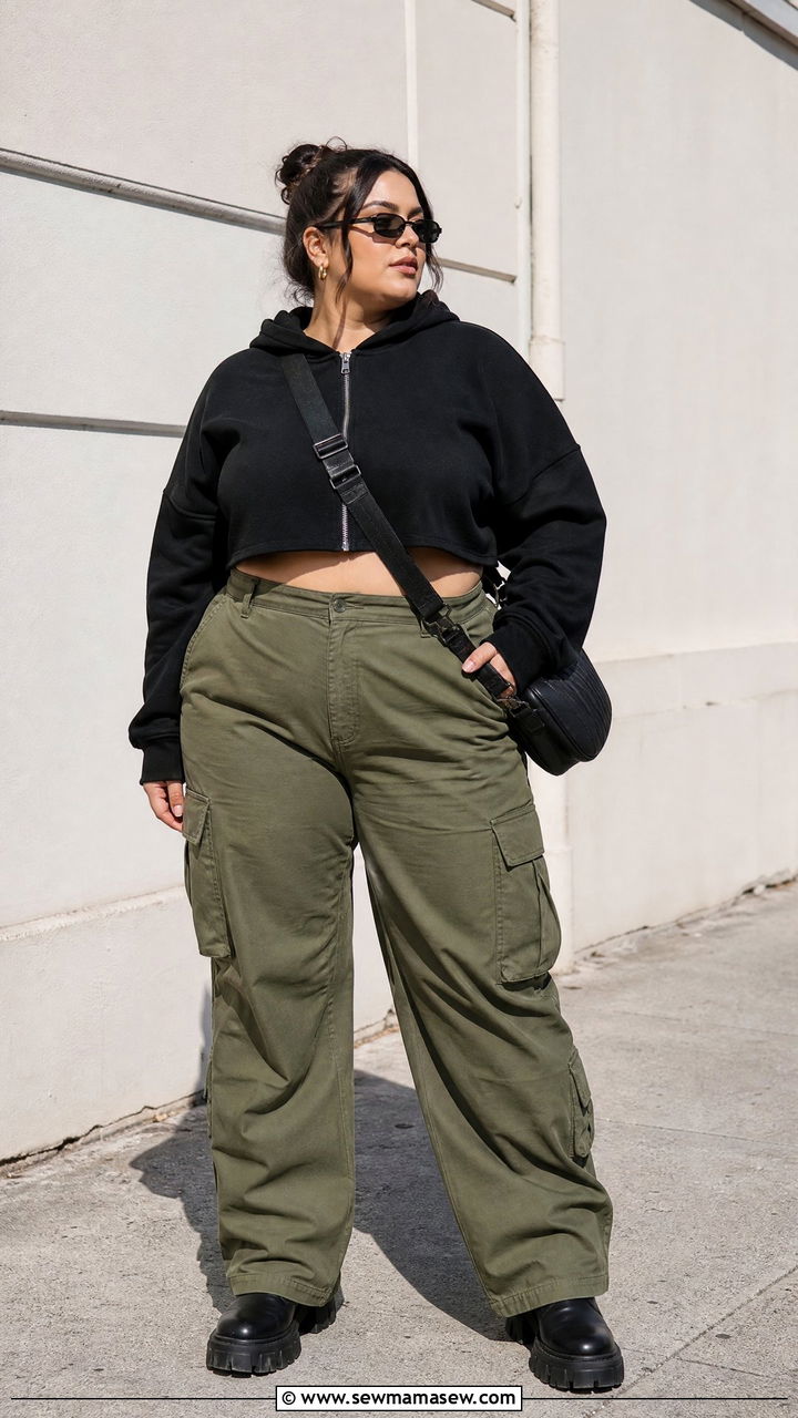 Plus Size Cropped Hoodie With Cargo Pants - 20 plus size cropped hoodie outfit ideas