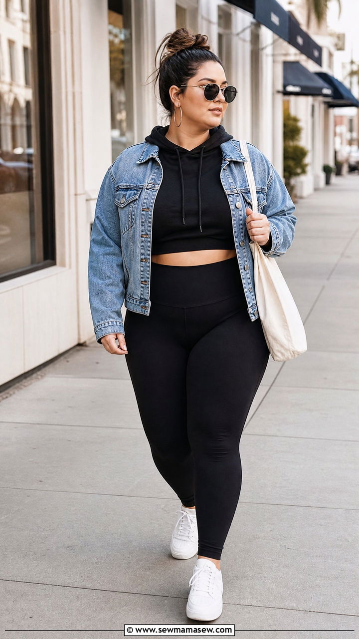 Plus Size Cropped Hoodie With Denim Jacket - 20 plus size cropped hoodie outfit ideas