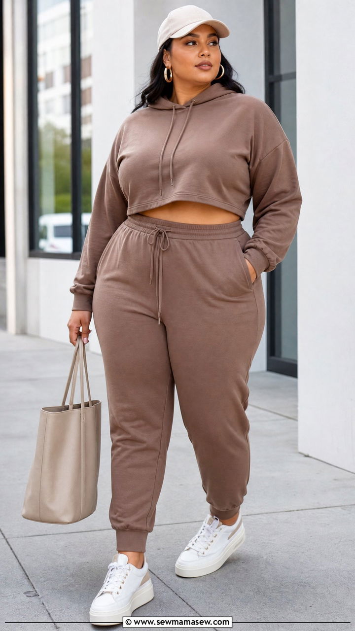 Plus Size Cropped Hoodie With Joggers - 20 plus size cropped hoodie outfit ideas