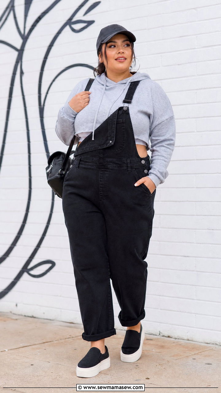 Plus Size Cropped Hoodie With Overalls - 20 plus size cropped hoodie outfit ideas