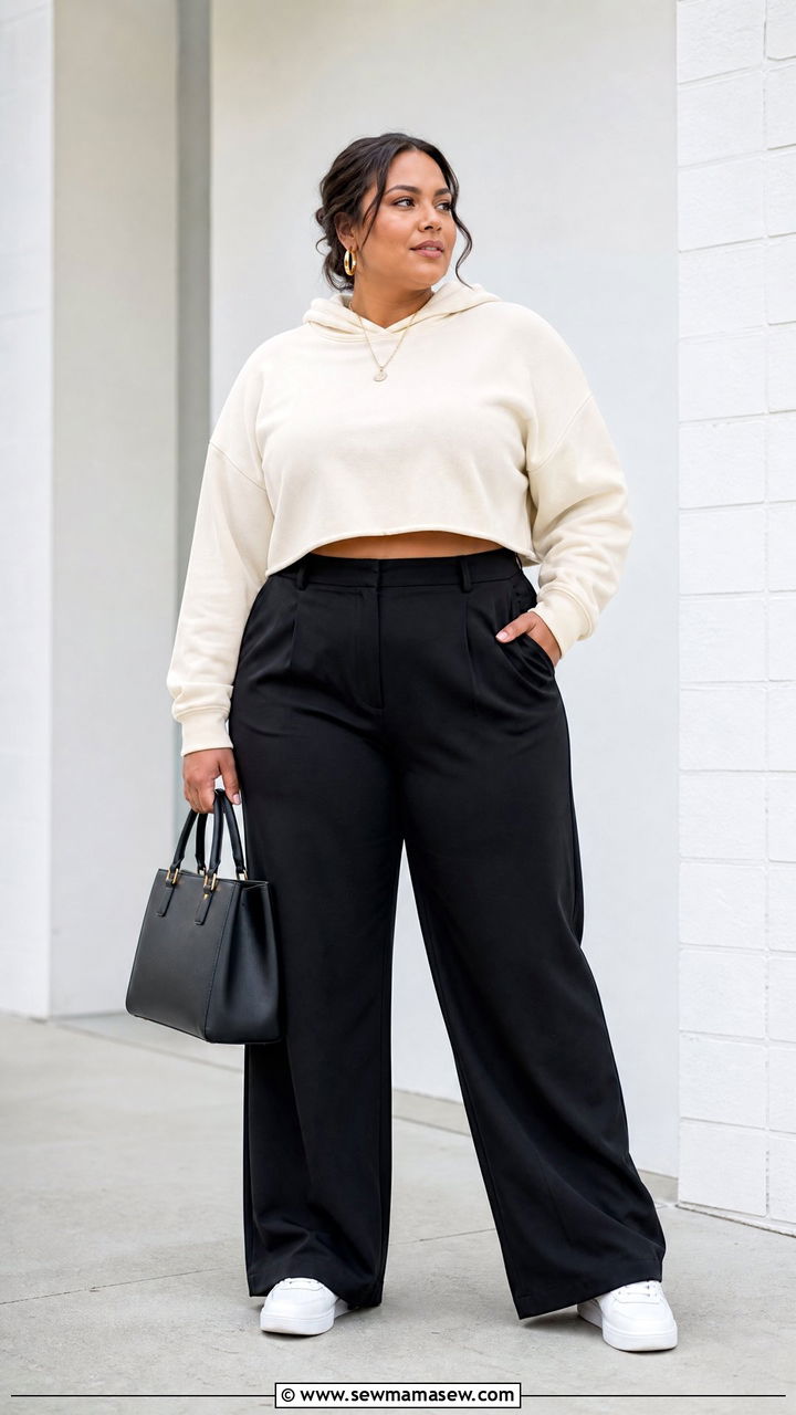 Plus Size Cropped Hoodie With Wide Leg Pants - 20 plus size cropped hoodie outfit ideas