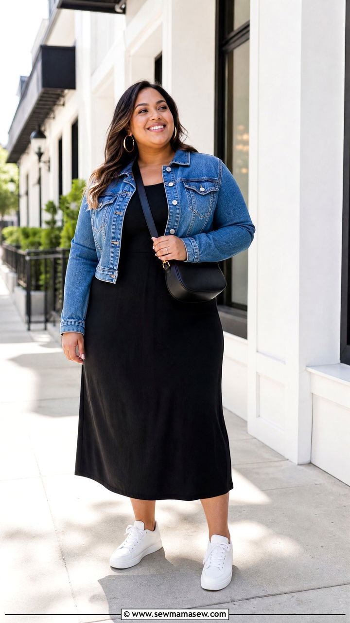 Plus Size Cropped Jacket And Midi Dress Outfit - 20 plus size outfits to balance proportions
