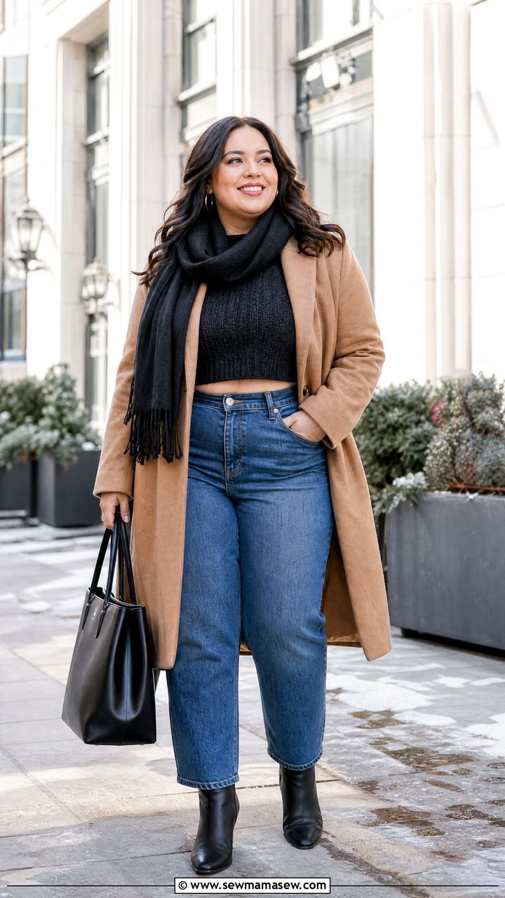 Plus Size Cropped Sweater With A Long Coat - 20 plus size cropped sweater outfit ideas
