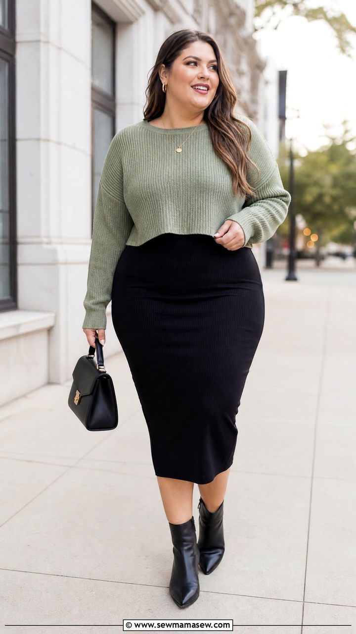 Plus Size Cropped Sweater With A Midi Dress - 20 plus size cropped sweater outfit ideas