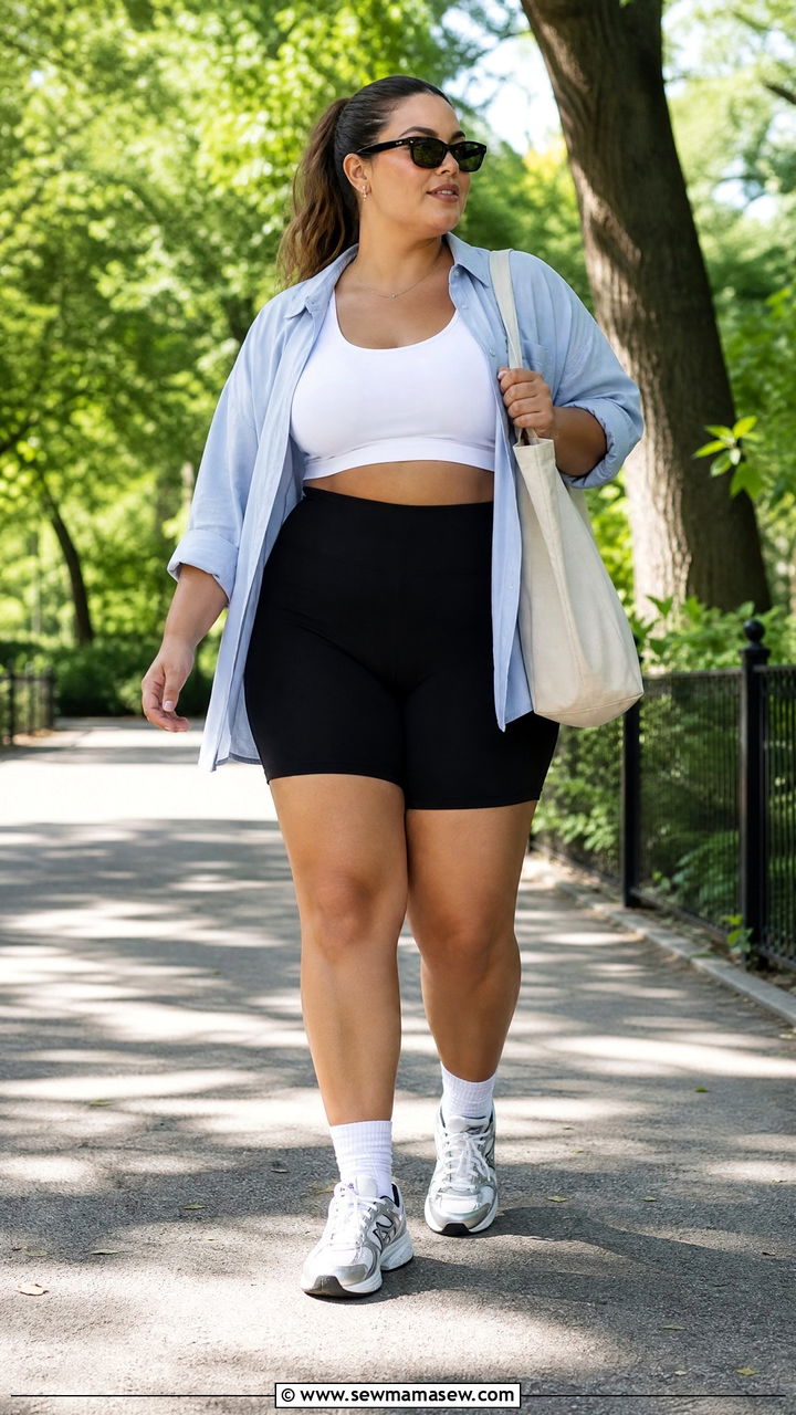 Plus Size Cropped Tank Top With Bike Shorts - 20 plus size cropped tank top outfit ideas