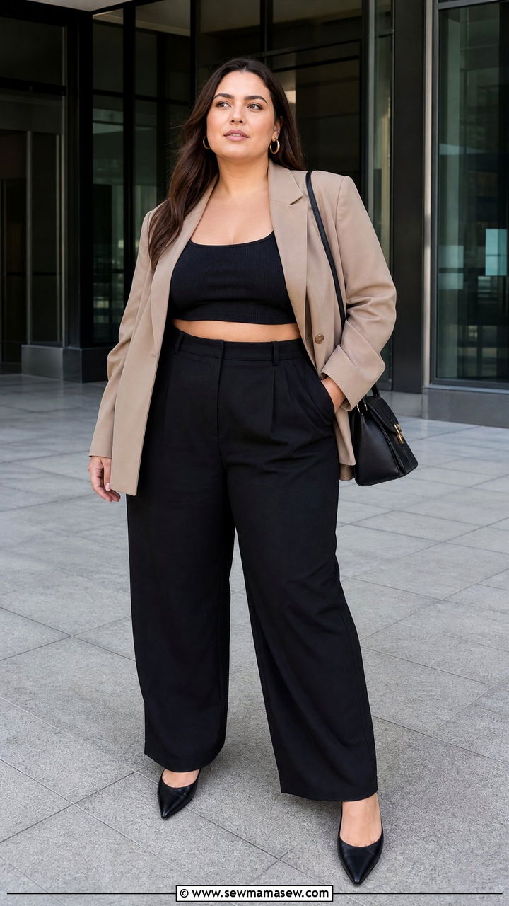 Plus Size Cropped Tank Top With Blazer - 20 plus size cropped tank top outfit ideas