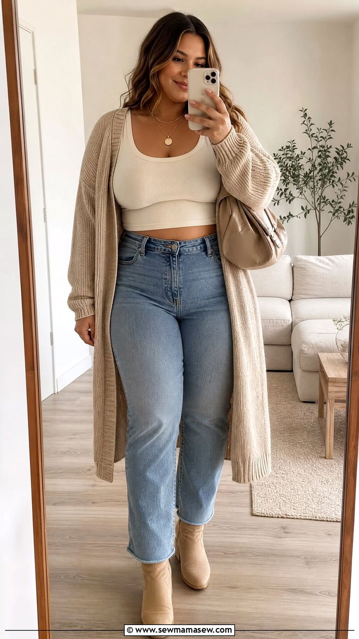 Plus Size Cropped Tank Top With Cardigan - 20 plus size cropped tank top outfit ideas