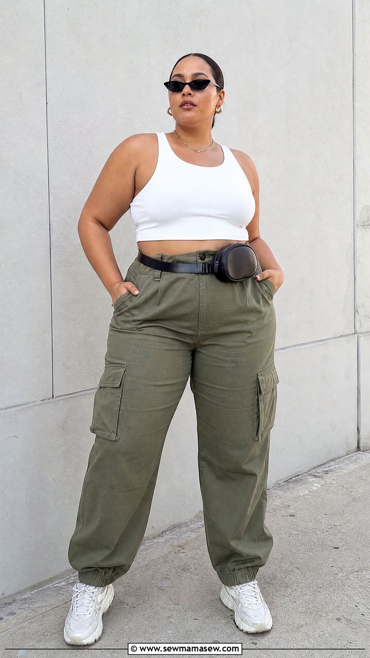 Plus Size Cropped Tank Top With Cargo Pants - 20 plus size cropped tank top outfit ideas