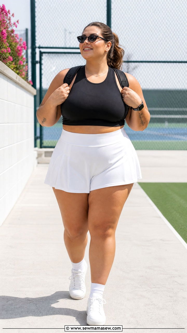 Plus Size Cropped Tank Top With High Waisted Skort - 20 plus size cropped tank top outfit ideas