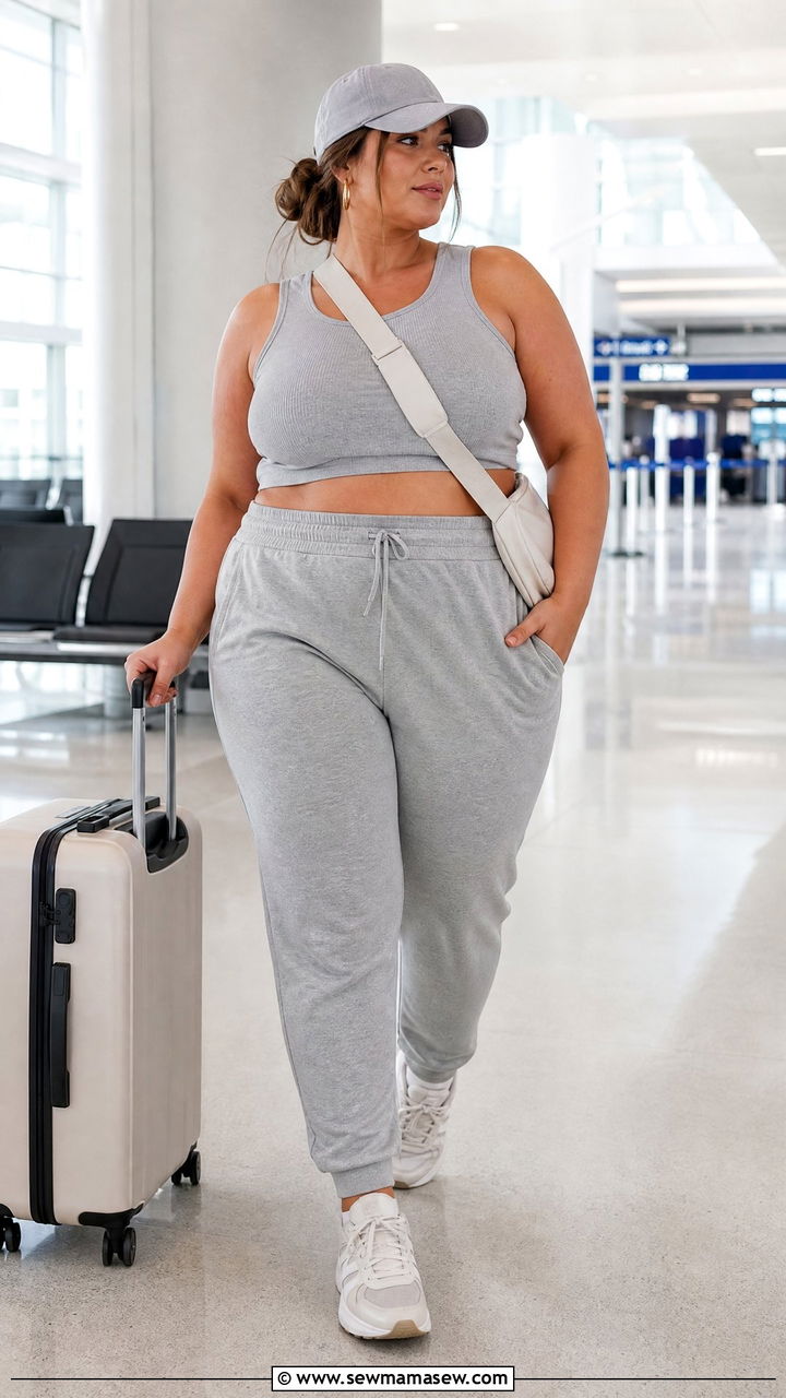 Plus Size Cropped Tank Top With Joggers - 20 plus size cropped tank top outfit ideas