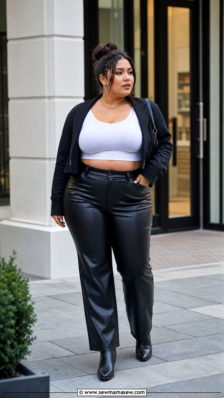 Plus Size Cropped Tank Top With Leather Pants - 20 plus size cropped tank top outfit ideas