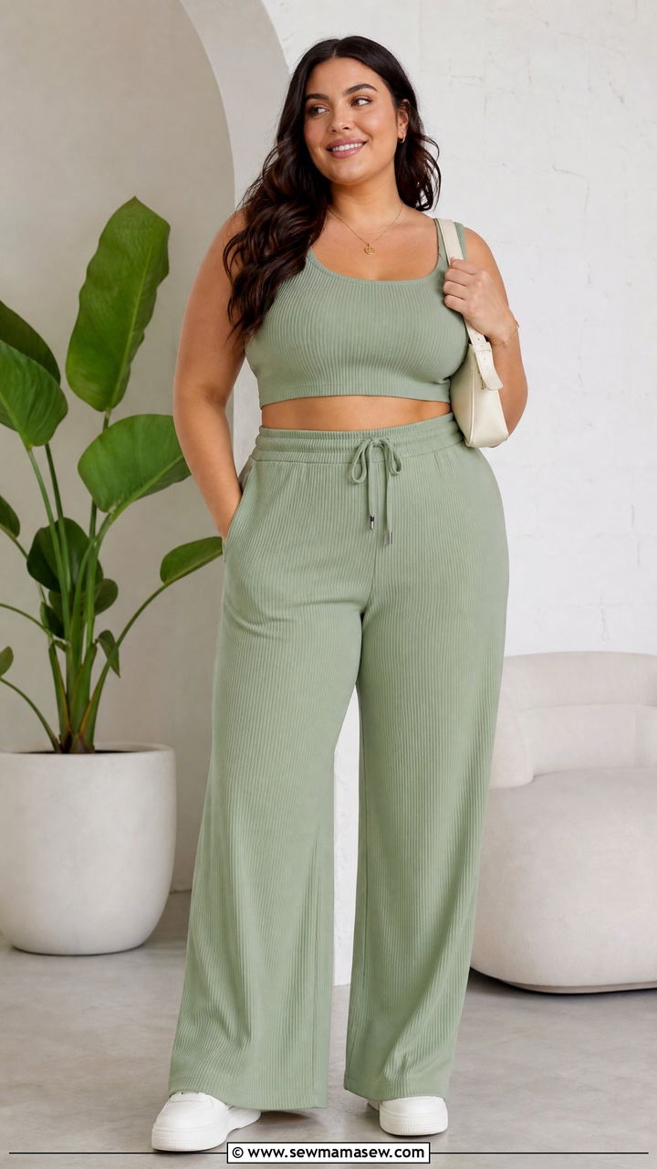 Plus Size Cropped Tank Top With Matching Set - 20 plus size cropped tank top outfit ideas