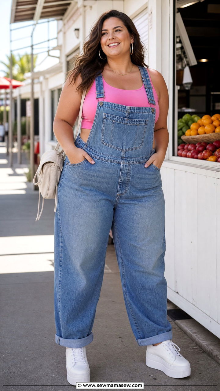 Plus Size Cropped Tank Top With Overalls - 20 plus size cropped tank top outfit ideas
