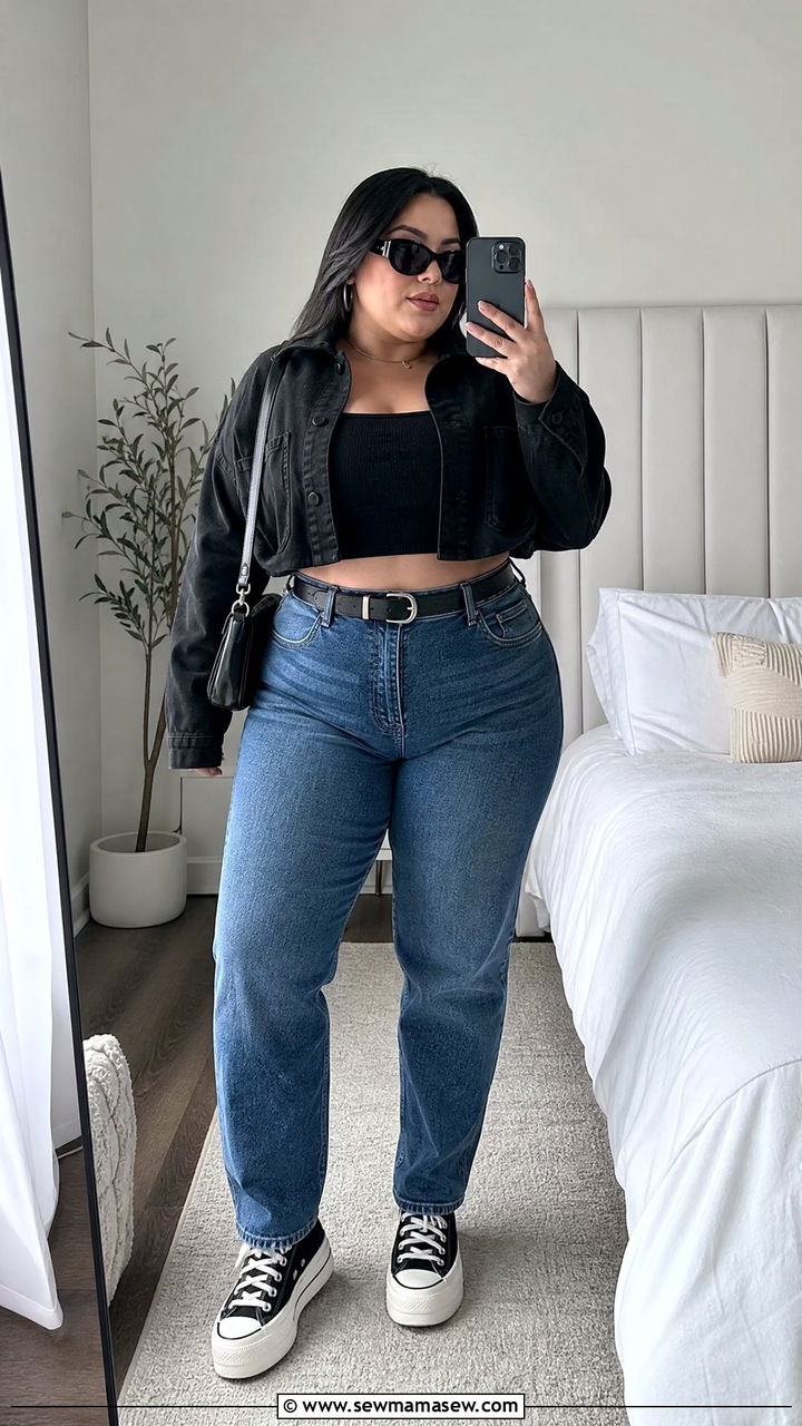 Plus Size Cropped Top With High Waisted Jeans - 20 plus size edgy top outfit ideas