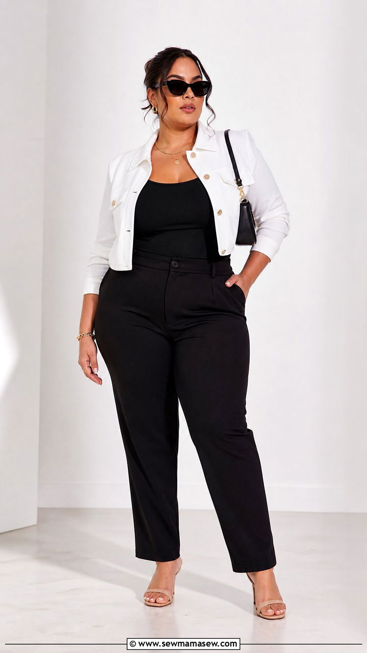 Plus Size Cropped White Jacket With Monochrome Outfit - 20 plus size cropped jacket outfit ideas